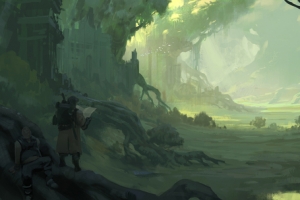 卡通深林冒险男子海报背景