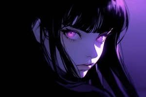 紫眼睛的动漫女孩 暗色系4K壁纸 3840x2400