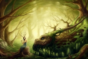 丛林竹笛女孩高清PNG透明抽象梦幻图片设计素材免费下载