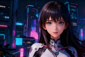 赛博朋克 长发女孩 城市夜景 4K壁纸 3840x2160