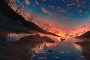 日落 太阳 星空 反射 艺术 4k壁纸 3840x2160