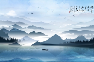 山水 船 诗句 树