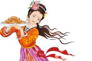 中秋节紫黄色衣服美女