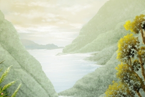 山川河流与动物油画