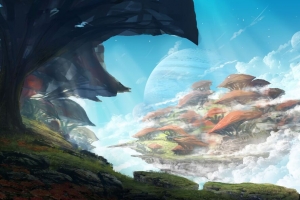 3840x2160 树 月亮 幻想 洞穴 艺术壁纸 背景