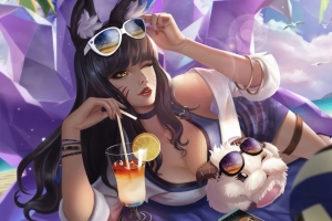 lol英雄联盟九尾妖狐 KDA 同人 阿狸 夏日海滩 4k游戏壁纸3840x2160