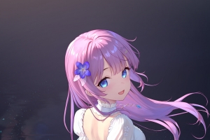 动漫女孩 粉色头发 蓝色眼睛 微笑 站立 波浪 4k手机壁纸竖屏