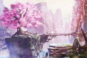 花 树 瀑布 世外桃园风景2732*2048平板壁纸