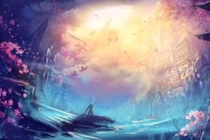玄幻中国风城楼海报背景