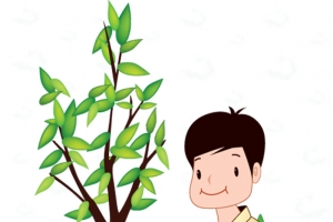 小哥哥扶树苗植树节