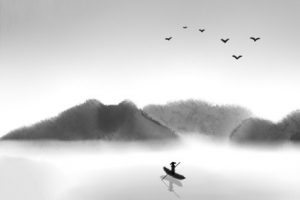 中国风山水黑白油墨画
