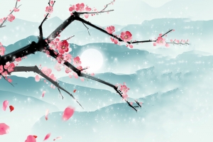 红衣女子中国古风背景素材