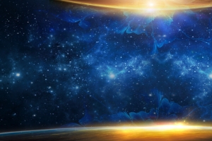 星空 绚丽 金色光束