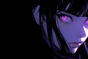 紫眼睛的动漫女孩3440x1440带鱼屏动漫壁纸