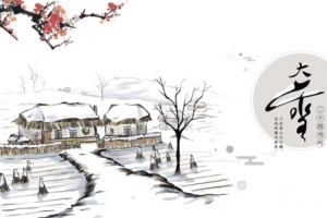 冬季大雪梅花屋檐房屋灯笼