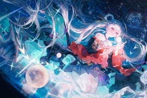 蓝色眼睛月之公主水母主题4K动漫女孩连衣裙高清壁纸4096x2304免费下载