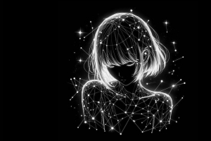 星光女孩 星座 连线 星点 短发剪影线条女孩 暗黑背景 4K壁纸