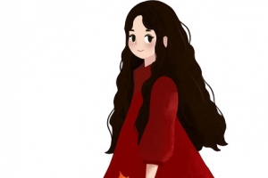手绘秋天树叶女孩人物