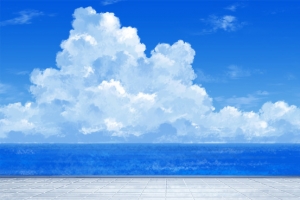 蓝天白云大海水彩画海报背景