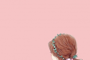 浅粉色手绘女生节少女背影背景
