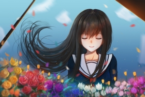 女孩子 花 flower插画4k动漫壁纸
