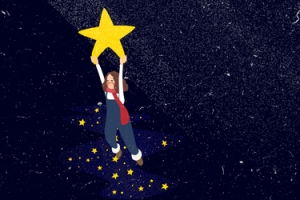 蓝色唯美水彩手绘星空banner海报背景