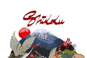 刺绣仙鹤富士山