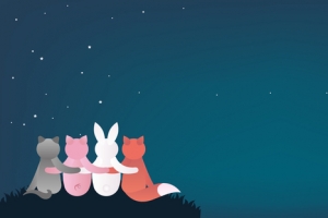 卡通小动物兔子山坡夜晚banner