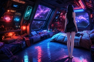 赛博朋克动漫美女太空背景 4K高清壁纸免费下载