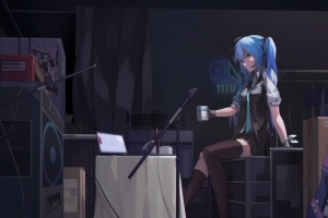 初音未来miku耳机 吉他 5k动漫壁纸