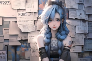 好看报纸墙女孩 金克丝3000x2000壁纸