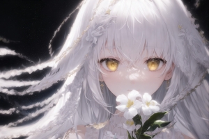 可爱少女 白色长发 黄色眼睛 花 4k动漫壁纸