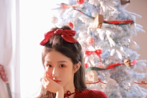 圣诞节 可爱美女 红色毛衣 白色袜子4k手机壁纸
