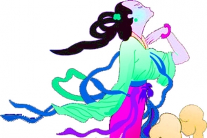 中国画乘坐祥云的仙女中秋