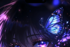 少女长发蝴蝶造型蓝紫色眼睛4K高清手机壁纸2158x3840免费下载