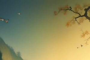 中国风 风景 建筑 树木 太阳 黄昏 手机高清壁纸