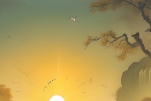 中国风 风景 建筑 树木 太阳 黄昏 手机高清壁纸