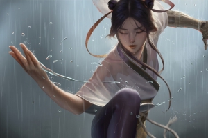 女孩 功夫 雨水 动漫人物 4k 壁纸