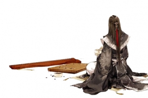 下棋弹琴黑夜男子背影古风手绘