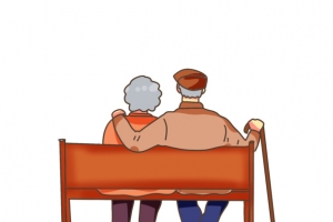 重阳节情侣老人坐在长椅上的背影插画