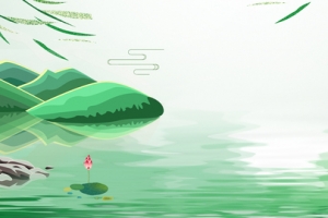 绿色手绘荷花banner背景