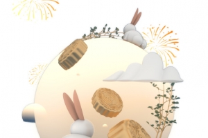 国庆中秋中秋遇上国庆兔子月亮月饼烟花