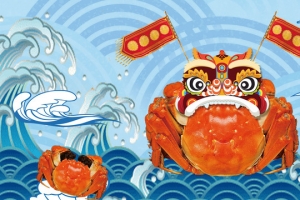 秋季大闸蟹团购手绘蓝色淘宝banner