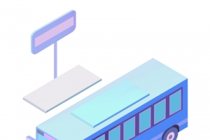 2.5D蓝色公交车高清PNG透明免扣设计素材免费下载