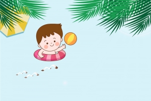 蓝色卡通水上乐园促销海报