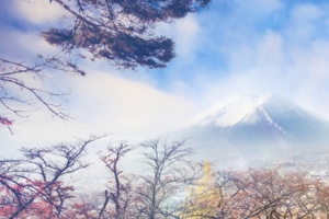 日本小亭富士山背景海报