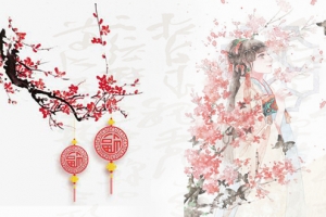 古代美女汉服文化诗词背景banner