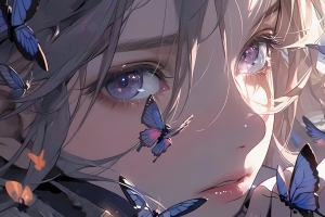 动漫女孩蝴蝶高清壁纸2880x1800 平板笔记本便携设备免费下载