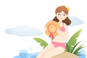 夏日，海滩，旅游，戏水，拍照女孩