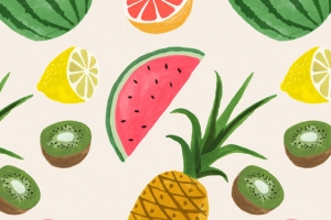 西瓜菠萝水果创意插画壁纸